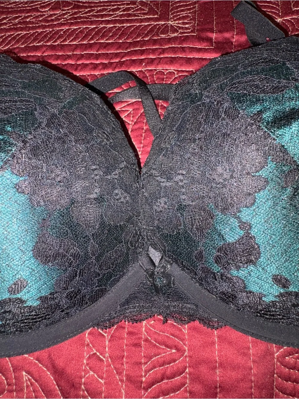torrid Teal and Black Lace Push-Up Bra. Size 42C. - Picture 2 of 6